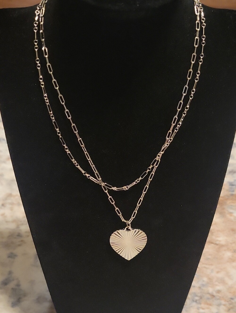 Layered Silver Heart Pendant Necklace for Women
